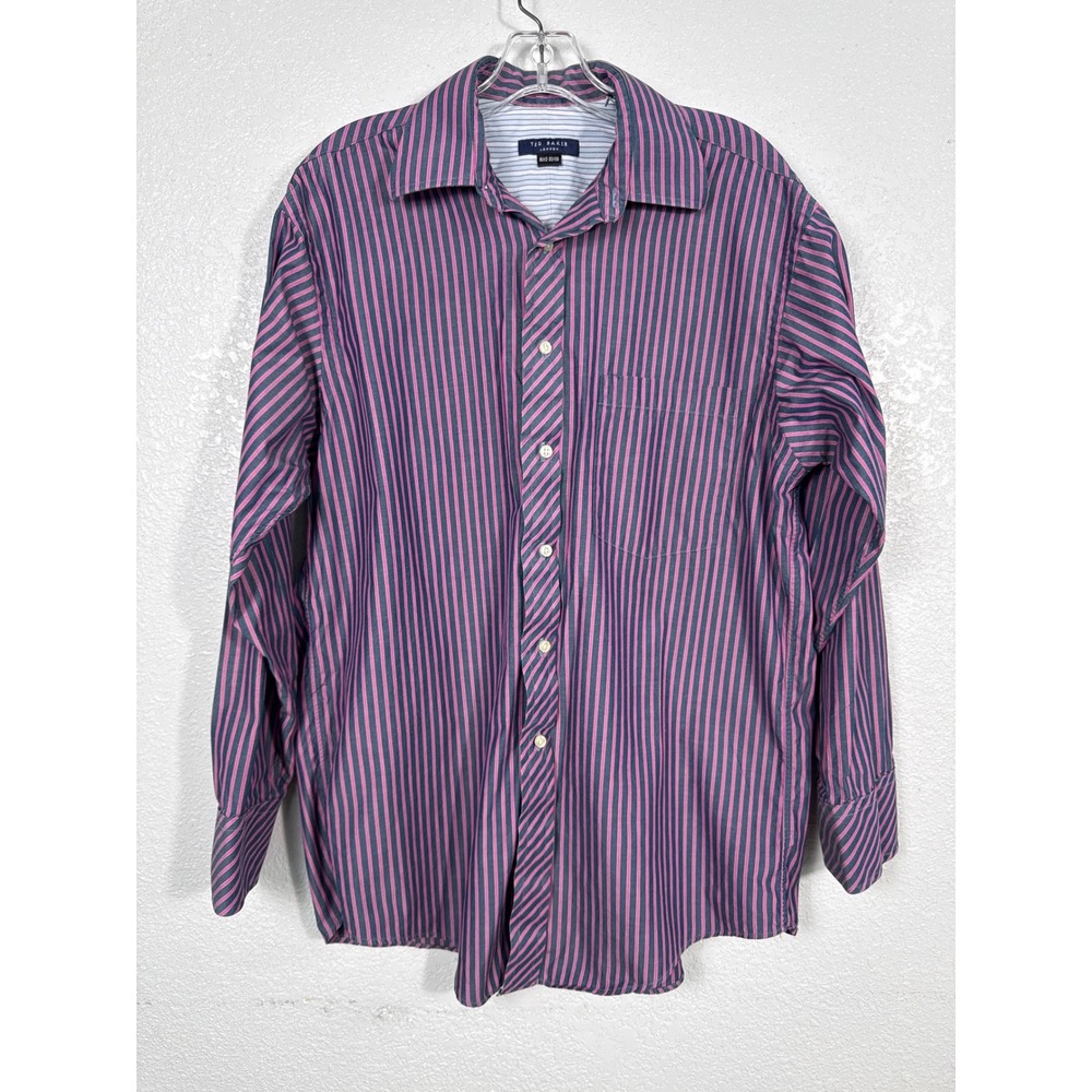 Ted Baker Dress Shirt 15.5 32/33 Pink Blue Striped Preppy  Cotton